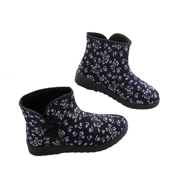 

women's snow boots 2021 autumn and winter women's cotton shoes warm pattern buckle high middle-aged elderly mother's, Black