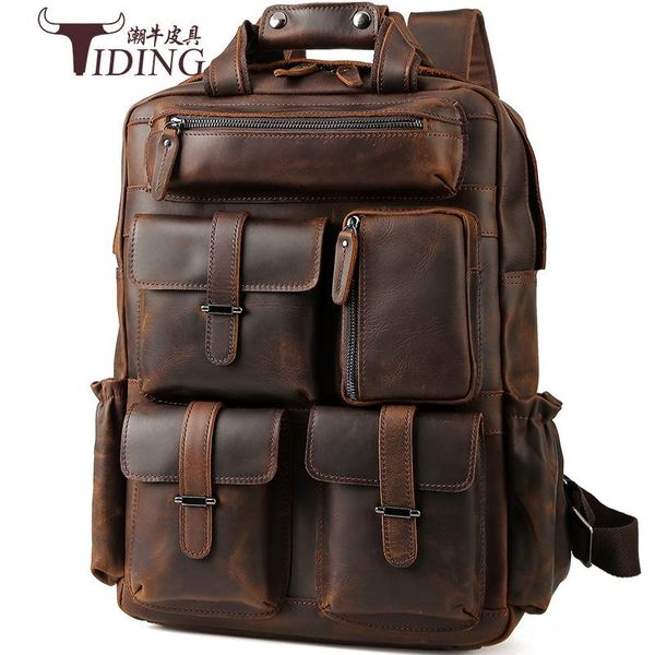 

backpack genuine leather men multi-functional outdoor europe and america men's bag