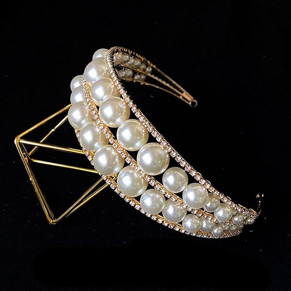 

hair clips & barrettes two layers handmade gold hairband women elegant white full pearl beads headband bridal crown hoop accessories wedding, Golden;silver