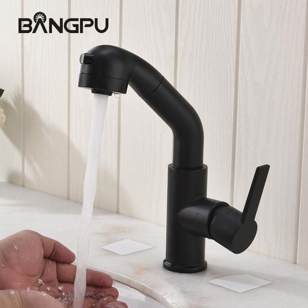 

bathroom sink faucets bangpu basin pull out faucet single handle down 1 hole tap desk mounted black