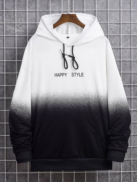 

men ombre letter graphic drop shoulder drawstring hoodie e4jz#, Black