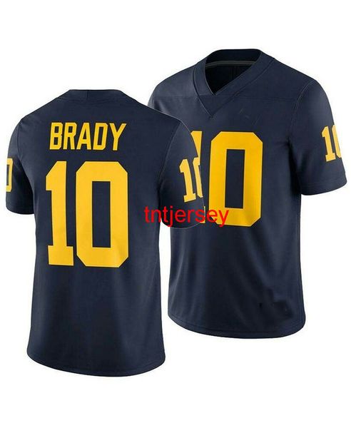 Barato Personalizado Michigan Woerines Tom Brady # 10 Masculino Milho Azul Ncaa Jersey Ed Homens Mulheres Juventude Futebol Jersey Xs-5xl