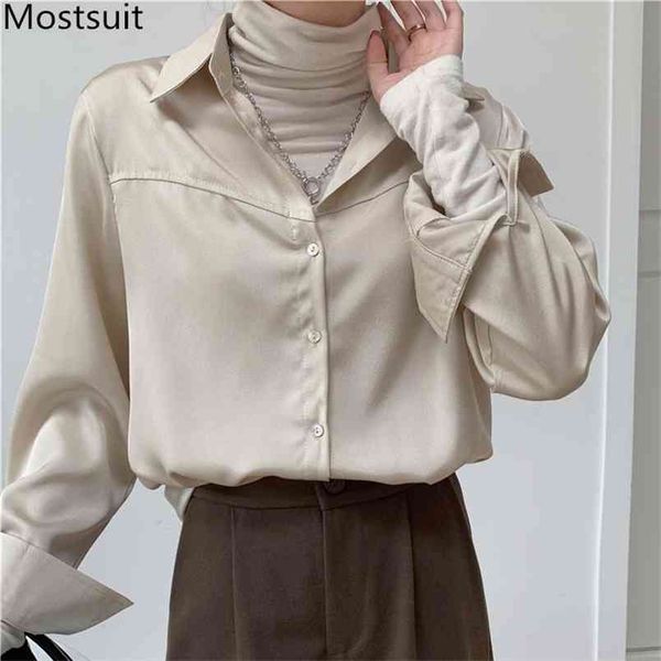 

solid office ladies women blouse shirt spring full sleeve single-breasted fashion korean loose female blusas mujer 210513, White