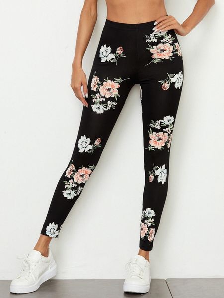

floral print leggings 46xu#, Black