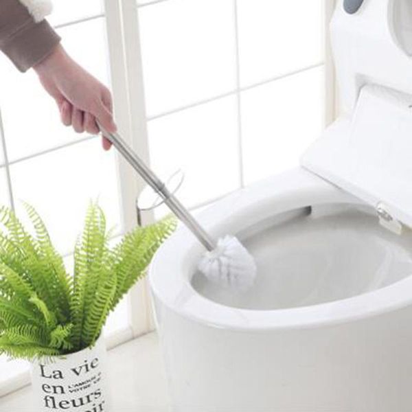 

bath accessory set 2 pcs/set stainless steel bathroom cleaning toilet brushes handle with base home straight brush accessories
