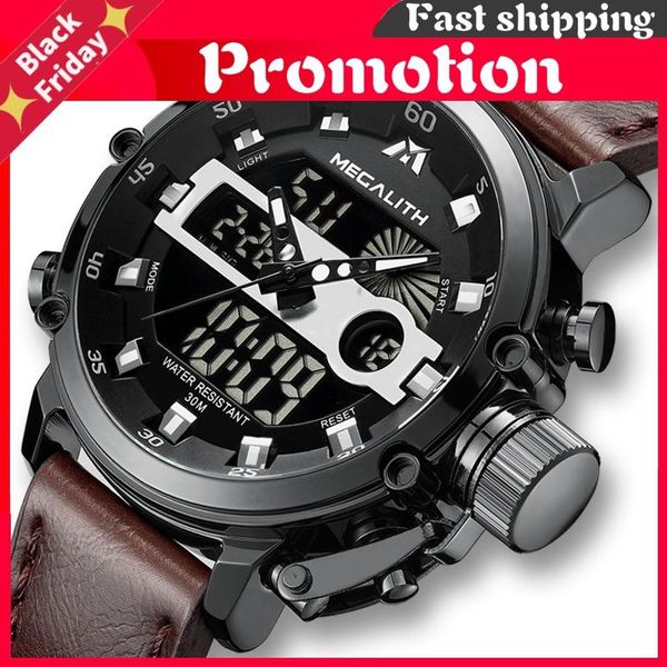 

wristwatches men sports quartz watch multifunction waterproof luminous wristwatch dual dispay clock horloges mannen with box, Slivery;brown