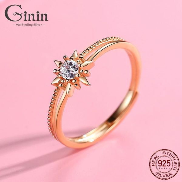

cluster rings ginin 925 sterling silver clear cz folding snowflake adjustable finger for women wedding statement jewelry 2021 bijoux, Golden;silver