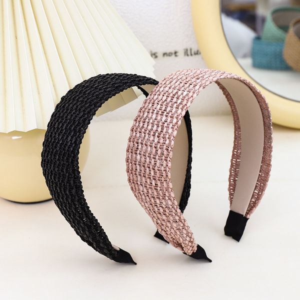 

new hairband fashion solid color woven wide edge headband hairpin ethnic style women's hair bundle f491, Slivery;white