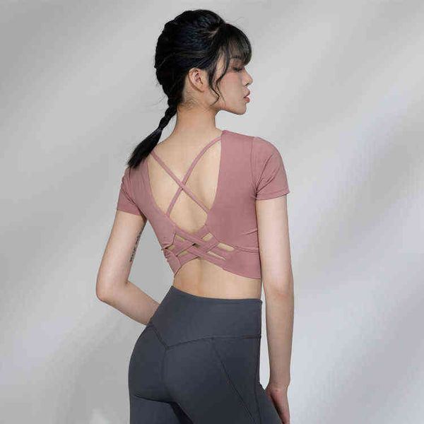 

women's tanks camis 2022 spring summer fitns yoga cloth women's moisture absorption and perspiration solid color t-shirt temperame, White