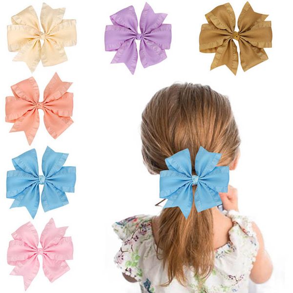 

girls hair accessories 4inch hairclips bb clip baby barrettes clips ribbon children kids bow fabric flower ornament pleated edge tiara b7911, Slivery;white