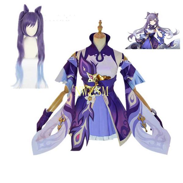 Game Genshin Impact Cosplay Keqing Costume Halloween Party Fest for Women Girls Full Set Y0903