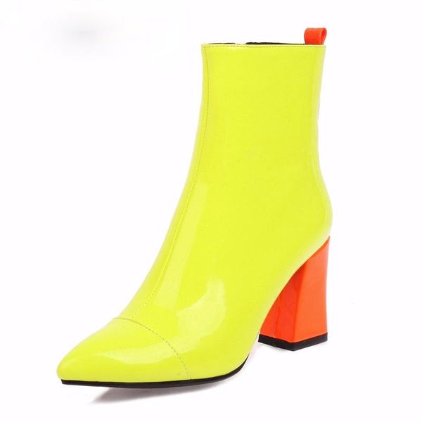 

boots 2021 fashion luxury women high heel 8cm soft leather block red yellow heels ankle plus size 43 shoes, Black
