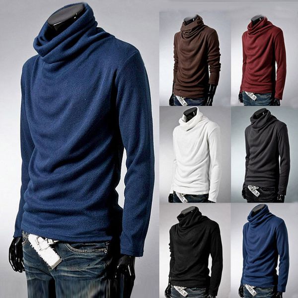 

winter mens turtleneck sweaters solid color fashion knitted pullovers men casual sweater male autumn knitwear my278, White;black