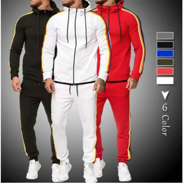 

men's tracksuits autumn men fashion striped long sleeve hoodies+pants sets male zipper tracksuit sport suit gyms set casual sportswear, Gray