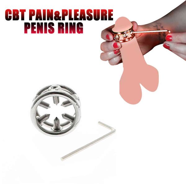 NXY COCKRINGS CBT Erotik Metal Cock Ring Penis Yüzükler Sleeve Trainer Spike ile BDSM Esaret Fetiş İşkence Seks Oyuncakları Erkekler Için 1123