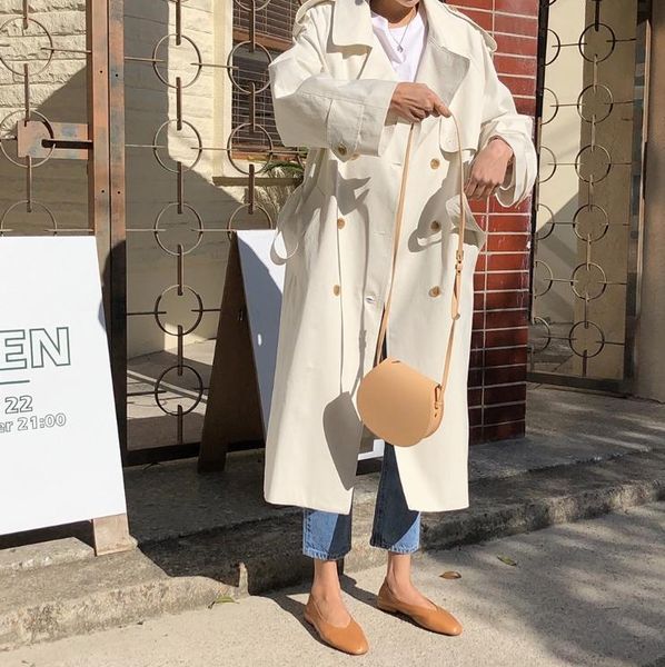 

women's trench coats 2021 korean spring turn-down collar chic women coat double breasted solid color oversize elegant female windbreake, Tan;black