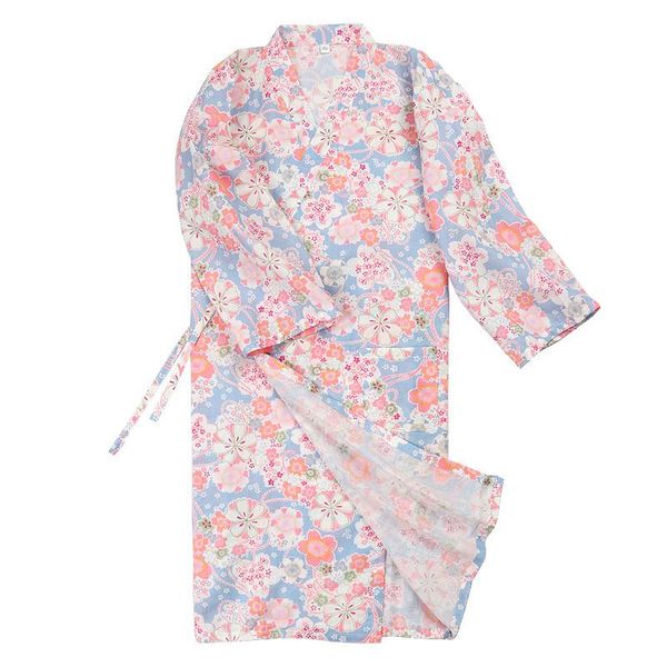 

ethnic clothing cotton kimono pajamas 2021 summer soft floral printing v-neck loose lacing cardigan robes japanese style ladies sauna yukata, Red