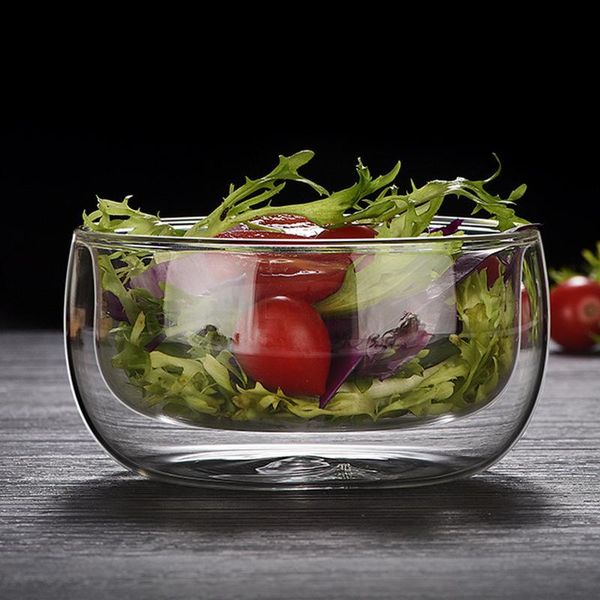 

double wall glass salad bowl fruit rice serving bowls storage container lunch bento box high borosilicate tableware