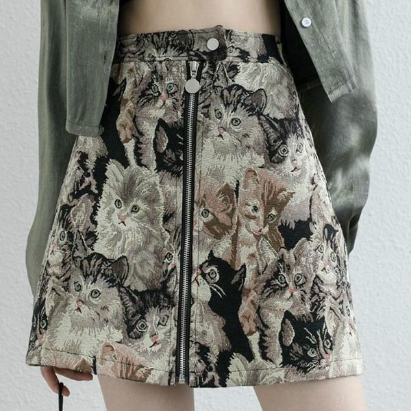 

skirts sweet girl spring/autumn french victorian renaissance retro mori short skirt gentle gothic woman harajuku cat, Black