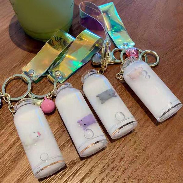 

keychains cute piggy drifting bottle keychain lucky bag liquid ornaments creative women car lovely pendant gifts, Silver