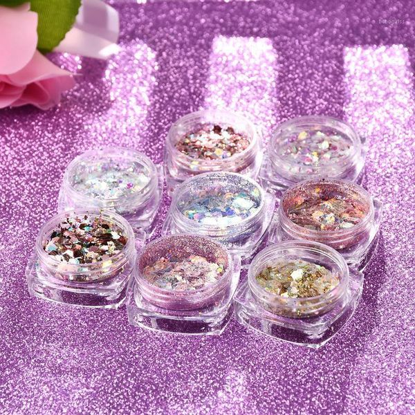 

pcs set nail glitter holographic mermaid powder flakes shiny charms pink golden decoration accessories pigment art dust1, Silver;gold