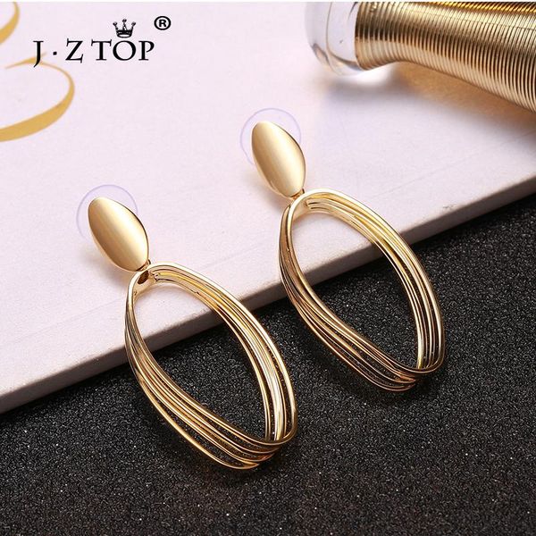 

stud jzfashion multilayer oval geometric earrings for women gold color long party brincos para as mulheres, Golden;silver
