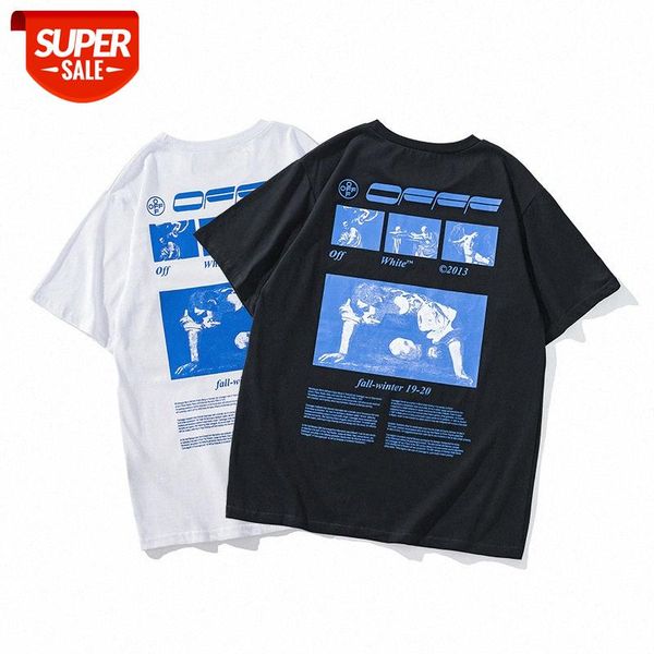 

summer ow tide brand european and american high street men's loose alien printed short-sleeved t-shirt #bp8d, White;black