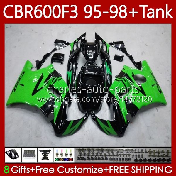 Corpo + Tanque para Honda CBR 600F3 600 F3 CC 600FS 97 98 95 96 Bodywork 64No.25 CBR600 FS CBR600F3 CBR600FS 1997 1998 1995 1996 CBR600-F3 600cc 95-98 Fairings Kit Green Green