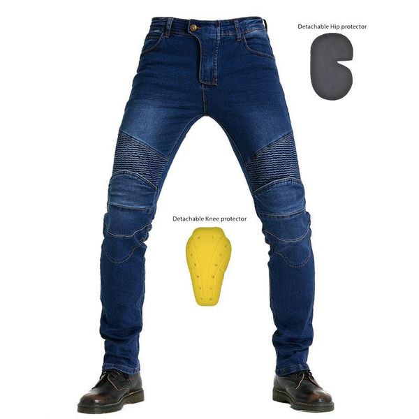 

men's jeans motorcycle racing rider straight leg shatter-resistant trousers motocross cycling fashion fold kneelet clothing, Blue