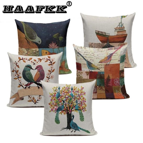 

cushion/decorative pillow 2021 linen folk style retro bird almofada 45cm x square home decor printing pad on
