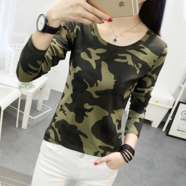 

women's t-shirt army green camouflage full sleeve tshirt 2021 spring summer women fashion simplicity tees female casual t shirts pullov, White
