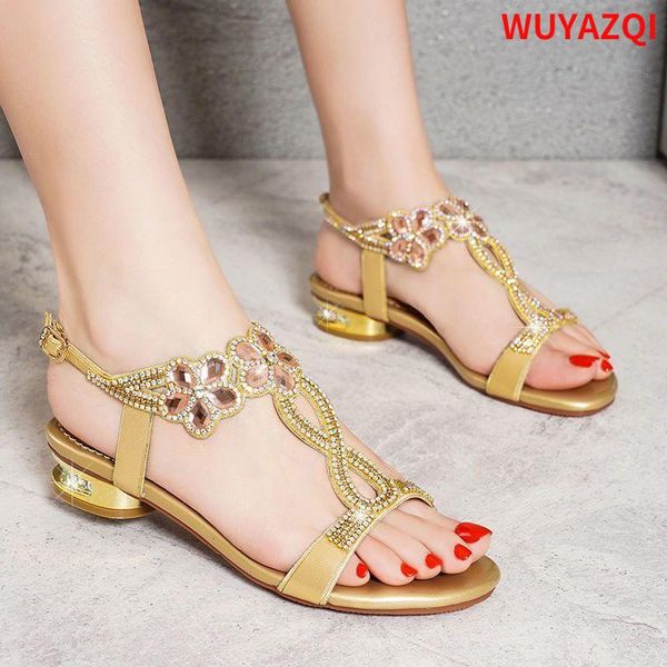 

sandals wuyazqi flat heel diamond inlaid women's bohemian tourist beach shoes fashionable dinner q, Black