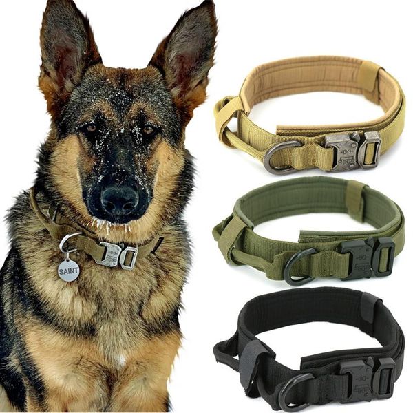 

dog collars & leashes tactical collar adjustable military anti-strangler nylon quick removal easy control handle training