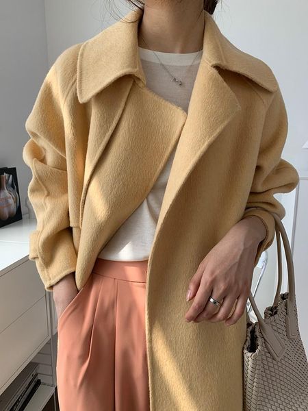 

women's wool & blends languid is lazy elegant temperament windbreaker long with double sided edition coat, Black