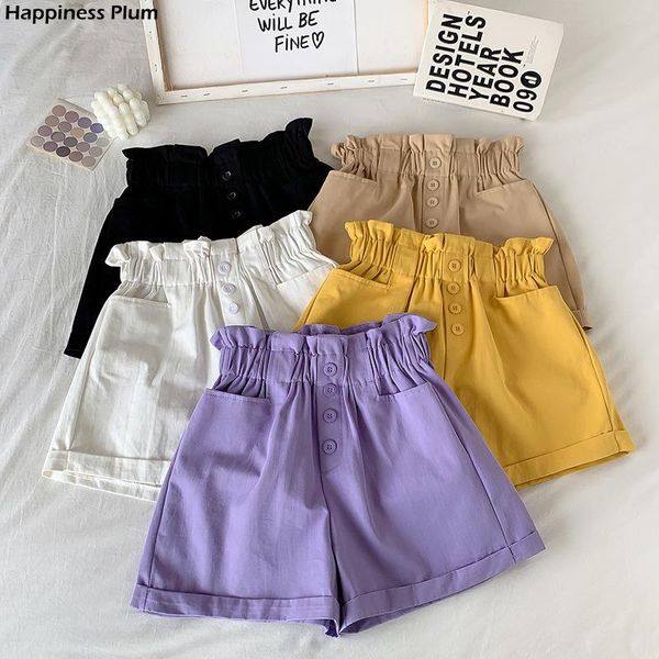 

women's shorts summer casual pocket button curl korean wild elasticated loose wide-leg high waist women, White;black