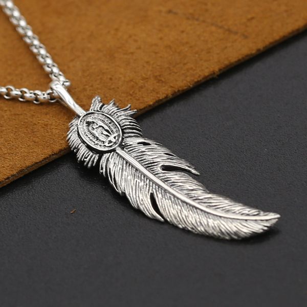 

brand new 925 sterling silver vintage jewelry antique silver japan unique hand-made designer feather necklace pendants no chain mens