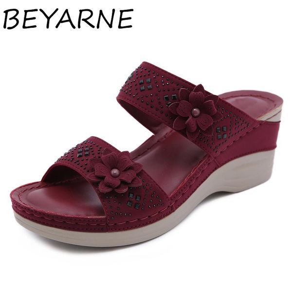 

slippers beyarneon a wedge big size woman shoes home women flower sequins slides med soft 2021 massage jelly pu base fabric, Black