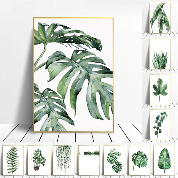 

paintings watercolor tropical plants poster print green leaves canvas painting nordic modern for living room home decorwall art picture