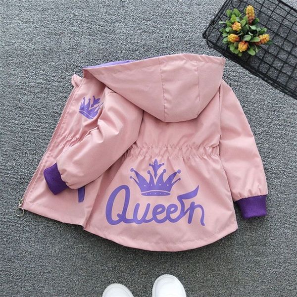 

spring autumn girl outfit kids thin zipper hooded coats fashion outerwear children crown windbreaker baby girls cardigan jackets 220222, Blue;gray