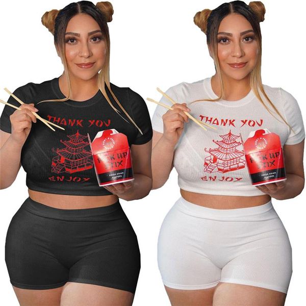 

plus size tracksuits summer women clothing two piece set wholesale skinny outfits homewear o-neck t shirt and shorts sets drop, Black