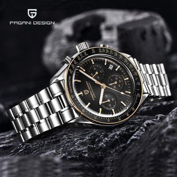 

wristwatches pagani designs quartz men's watches multi-function chronograph stainless steel sport watch for men clock relogio masculino, Slivery;brown