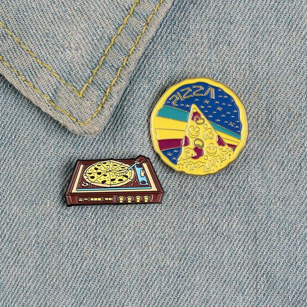 

pins, brooches pizza rainbow enamel yellow food retro music player lapel pins lovers gifts fashion punk badge jewelry dj disc, Gray