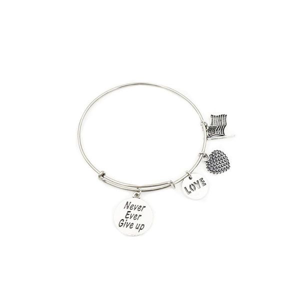 

silver stainless steel alex bangle with never give up charms adjustable, Black