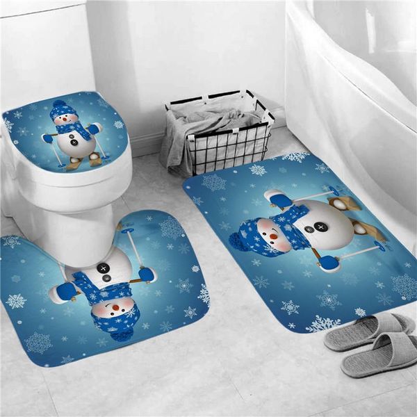 

bath mats 3pcs mat sets snowman snowflake pattern anti slip bathroom carpet waterproof toilet cover christmas festival decoration