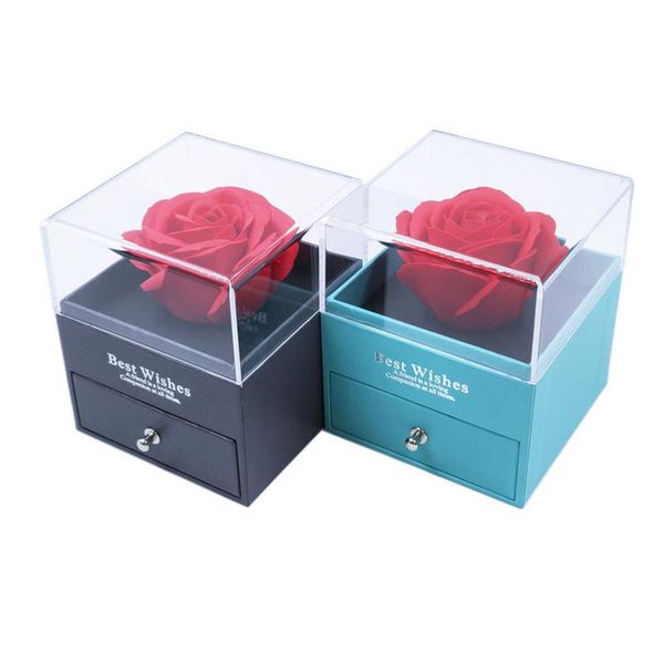 

gift wrap valentine's day box with soap flower and drawer gray/green ring storage for little jewelry tp-h