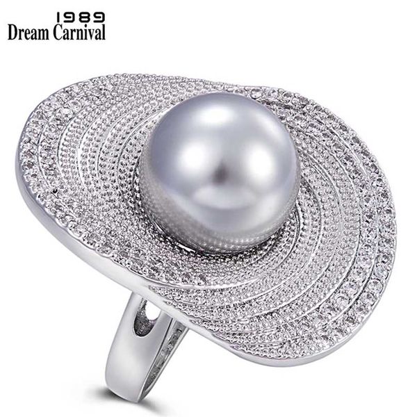 

dreamcarnival 1989 version handmade jewelry amazing price cocktail party wedding synthetic grey pearl women ring sj12291r1 211217, Slivery;golden