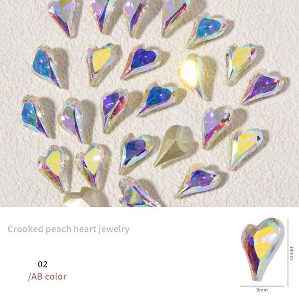 

100pc/set k9 glass extra long crooked peach heart nail art decoration crystal strass rhinestone manicure jewelry accessory decorations, Silver;gold
