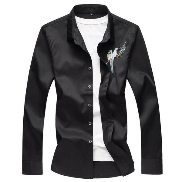 

men's casual shirts men shirt bird printed button down slim fit print skinny fashion clothing plus size long sleeve, White;black