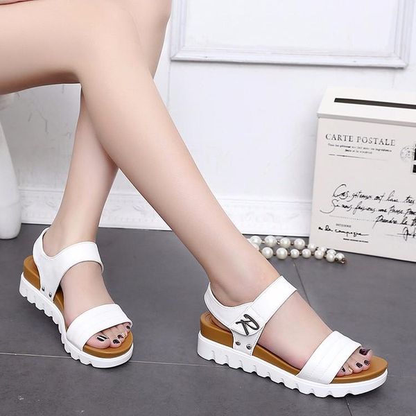 

thick soled sandals female summer students a slip with flat all-match muffin leisure korean tide women, Black