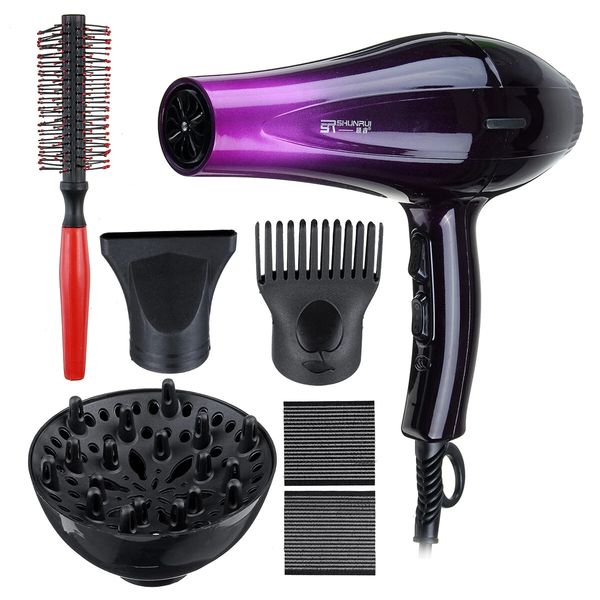 

2000w powerful high concentration ion hair dryer heat tool dryer 3 heat settings 2 speed with 8pcs accessories - type c